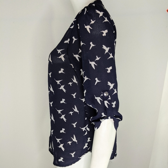 Womens S Blue White Hummingbird Top 3/4 Sleeves - Picture 6 of 13